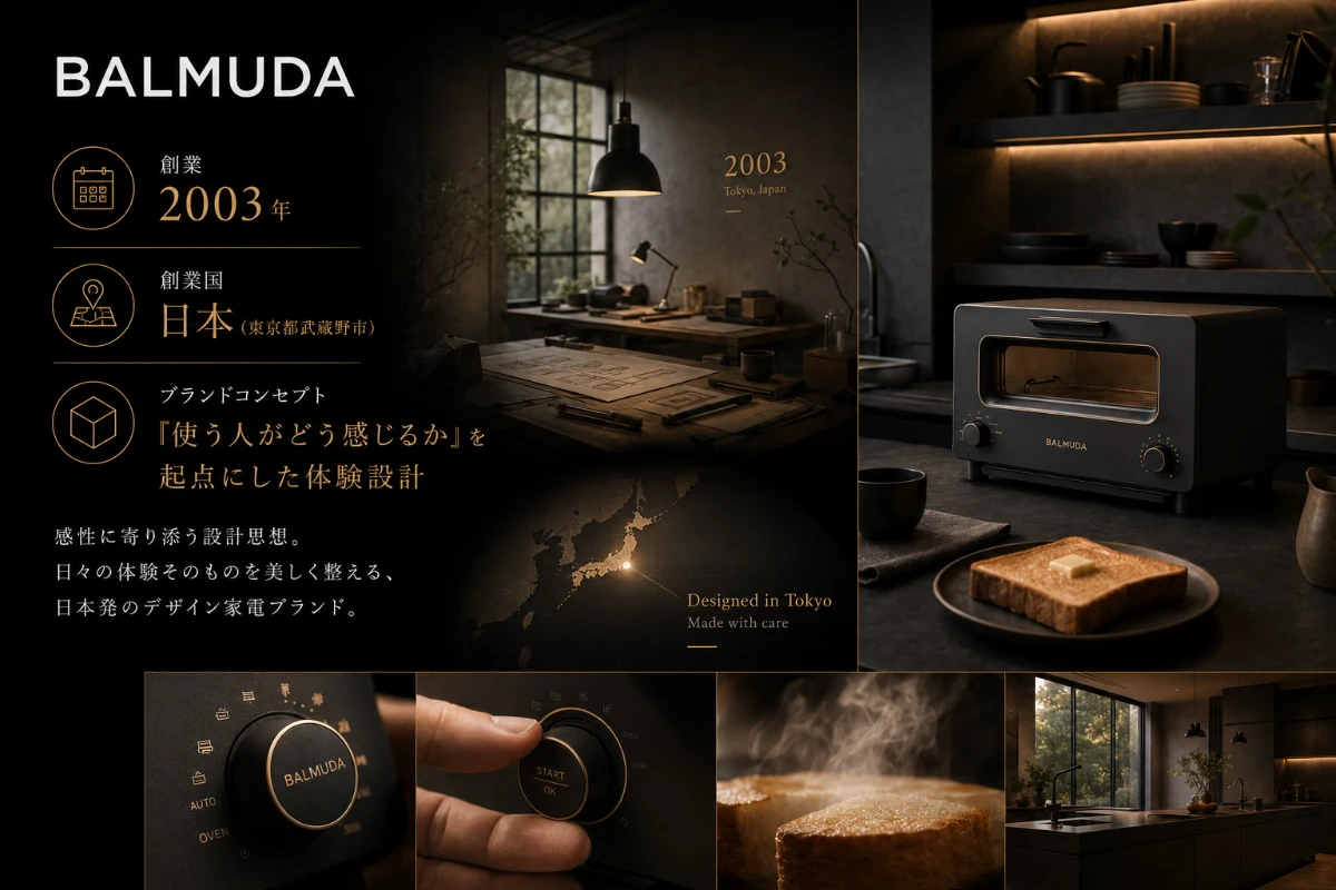 	BALMUDA（バルミューダ）のブランドロゴと製品