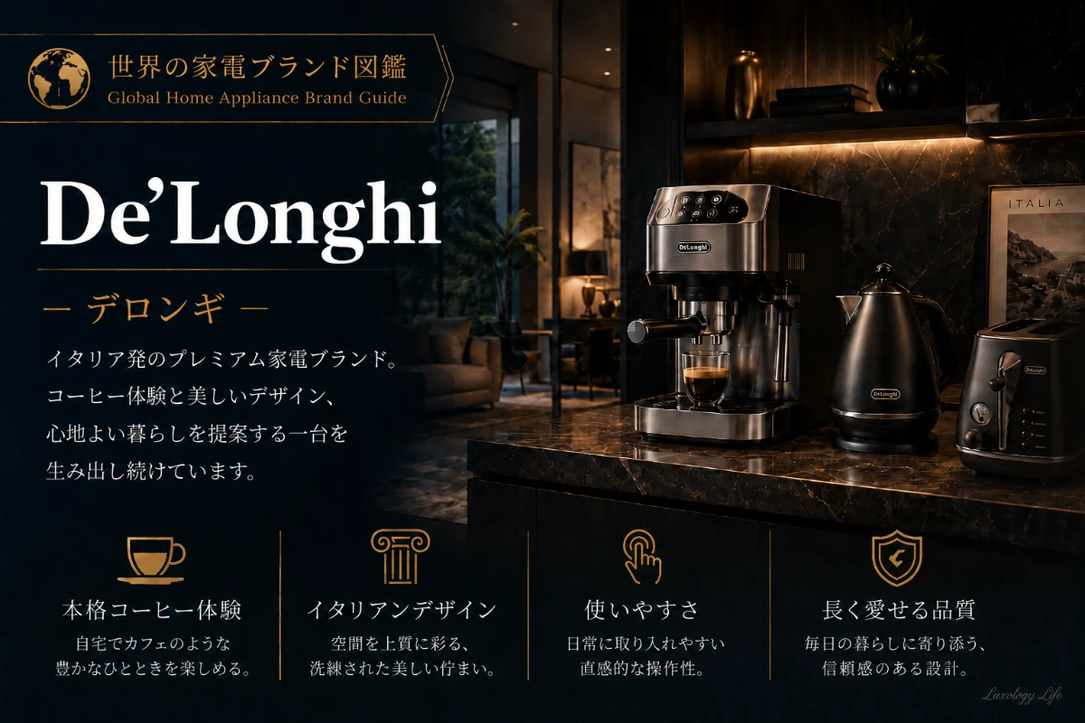De'Longhiの全自動コーヒーマシンでコーヒーを淹れるイタリアンなキッチンの様子