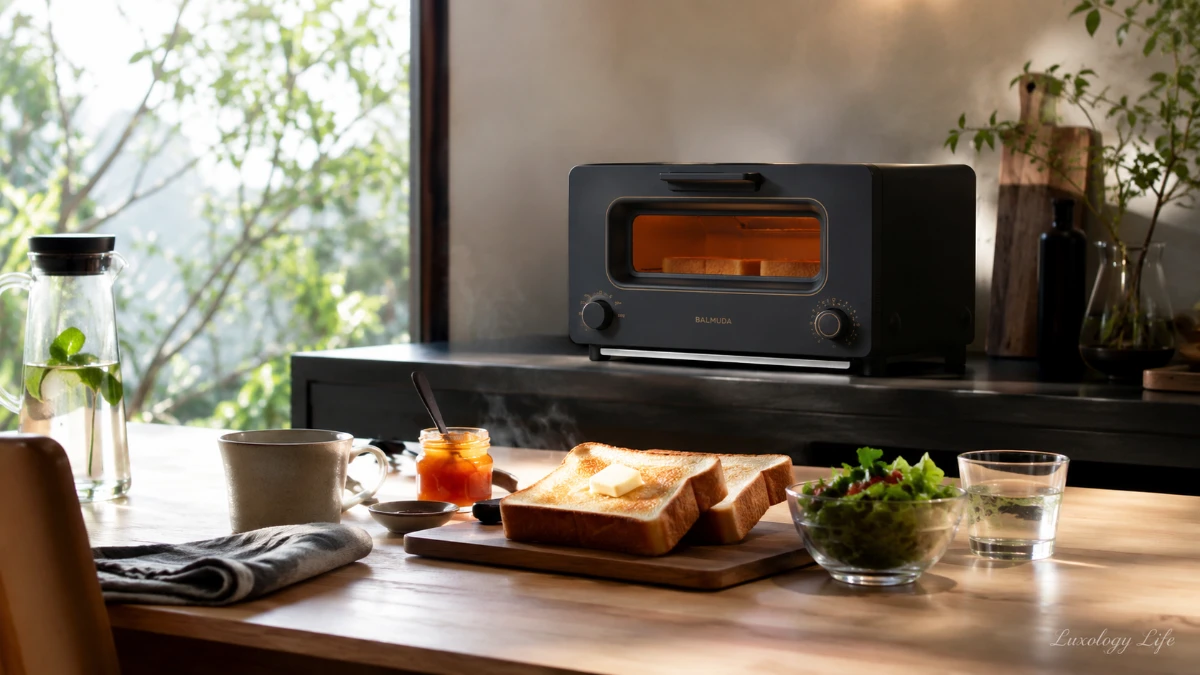 BALMUDA The Toaster Proでパンを焼く朝の食卓の様子
