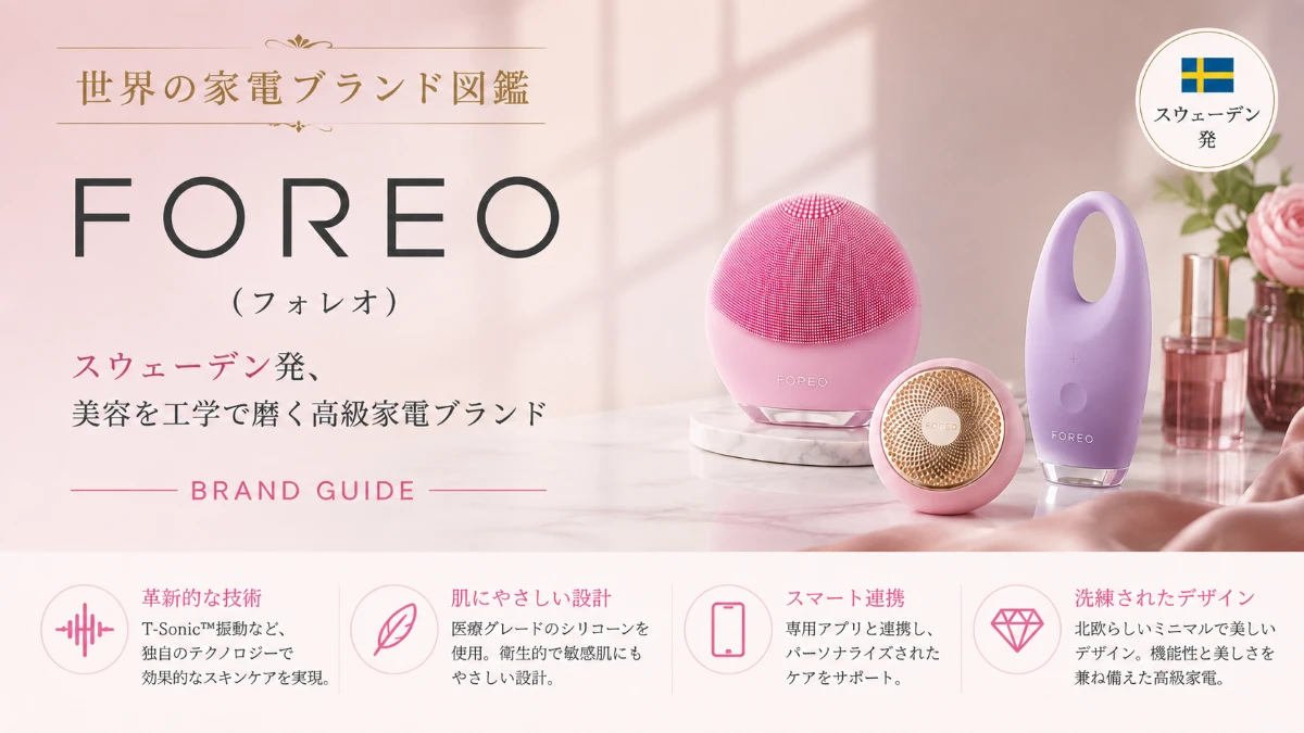 FOREOの洗面台に佇む美容デバイスと、静かな朝の光が差し込む洗面所の情景