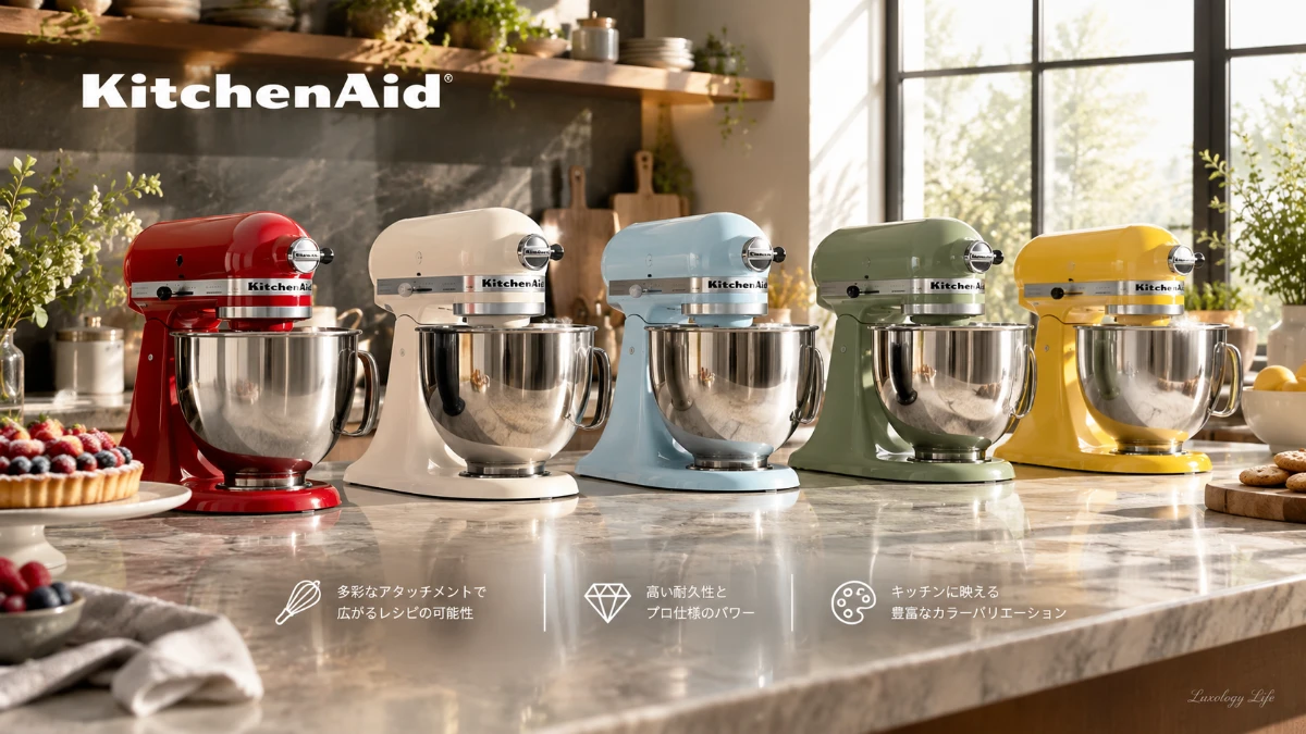 KitchenAidの代表シリーズ「アルティザン」スタンドミキサー、キッチンに映える鮮やかなカラーバリエーション