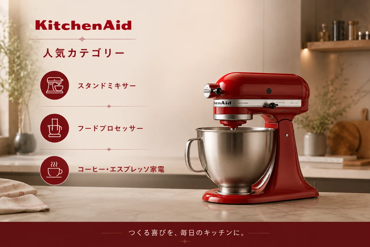 KitchenAidのスタンドミキサー家電があるキッチンの一角
