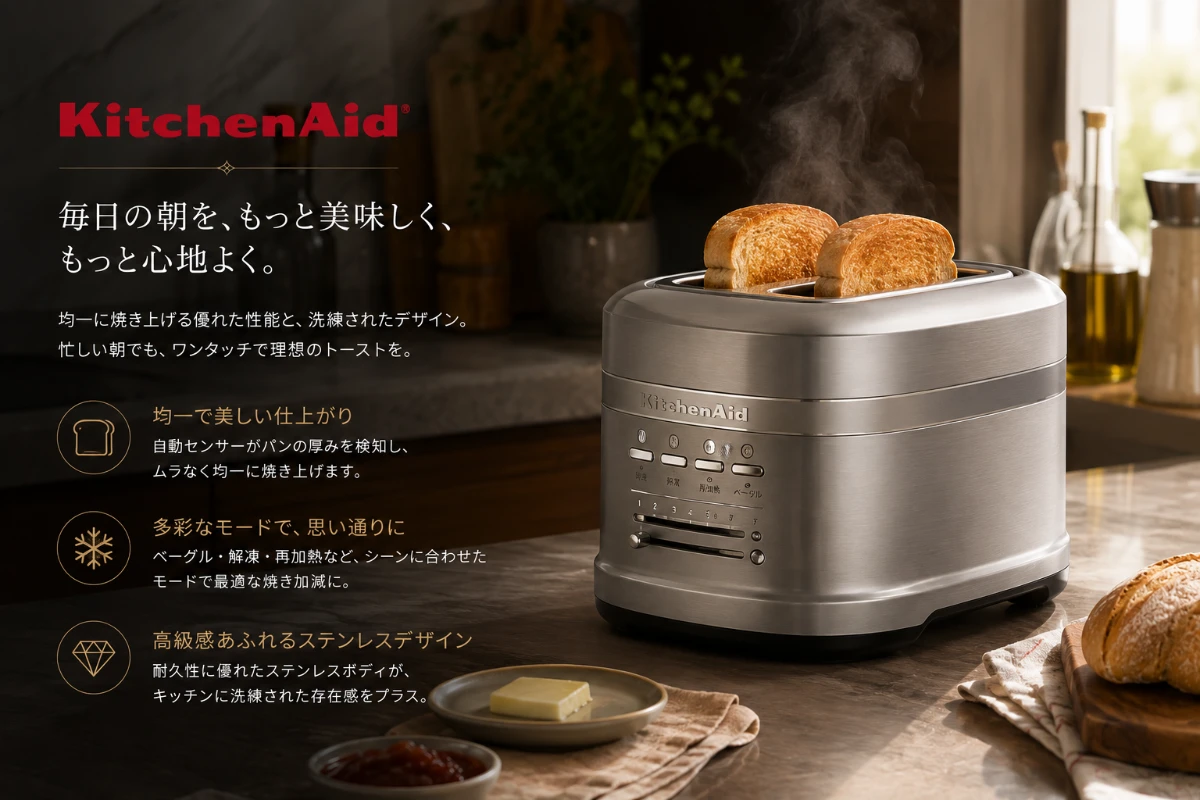 KitchenAid Pro Line自動トースターでパンを焼く様子