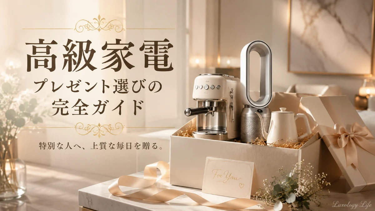 ラッピングされた高級家電のギフトボックスが、贈る相手への特別な気持ちを表現している様子