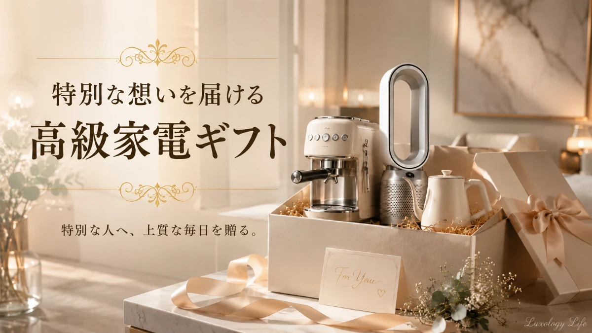 ラッピングされた高級家電のギフトボックスが、贈る相手への特別な気持ちを表現している様子