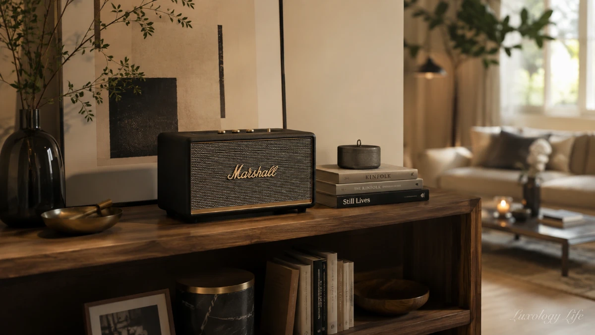 Marshall ACTON IIIがリビングの棚に置かれた様子