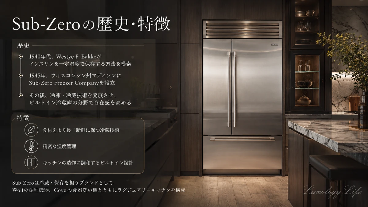 Sub-Zeroの歴史と精密な温度管理技術を象徴する高級ビルトイン冷蔵庫