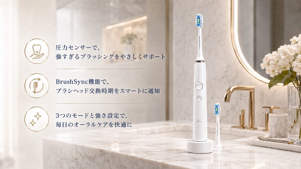 ソニッケアー プロテクトクリーン プレミアム6100が洗面台に置かれている様子