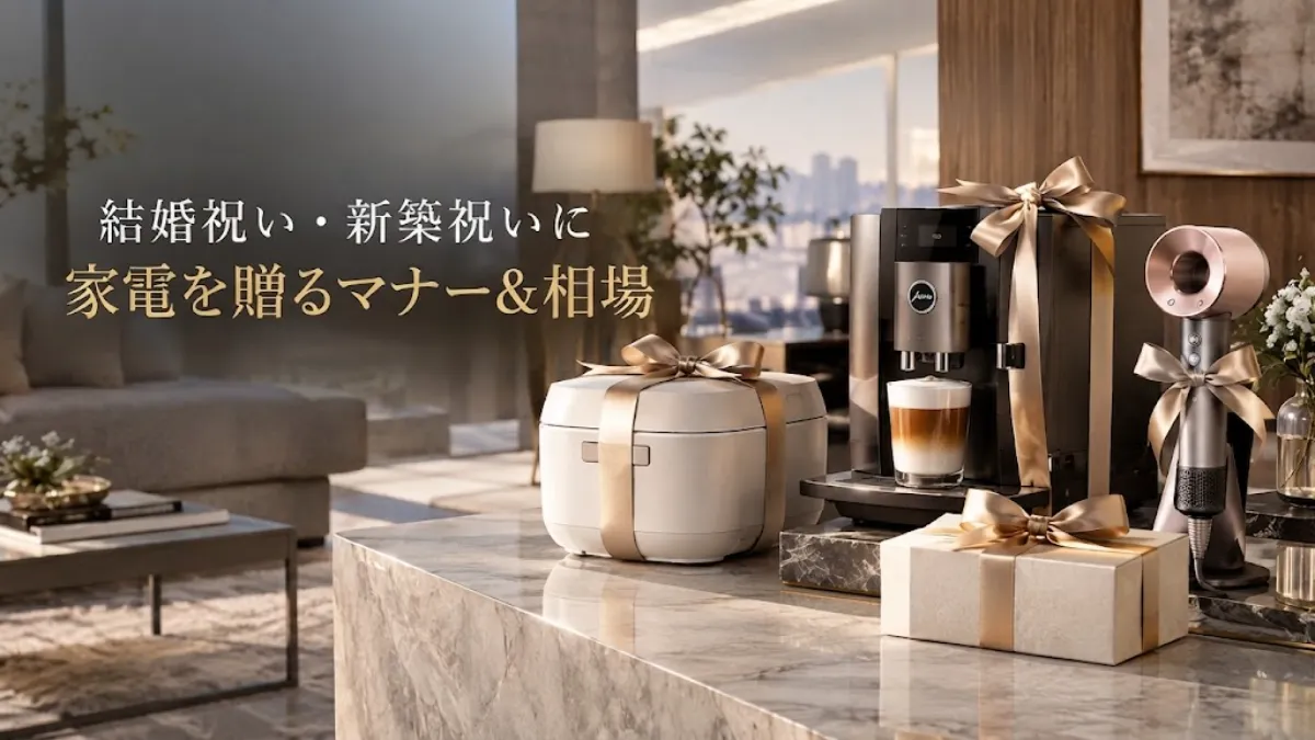 結婚祝いと新築祝いに贈る、リボンを掛けた上質な家電ギフトのイメージ
