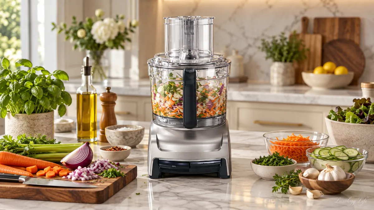 Cuisinartのフードプロセッサーで下ごしらえをするキッチンの様子