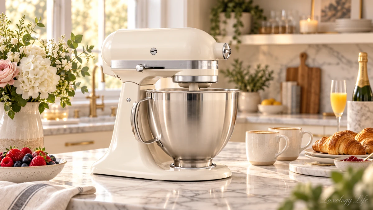 KitchenAidのスタンドミキサーが置かれた新婚夫婦のキッチンの様子